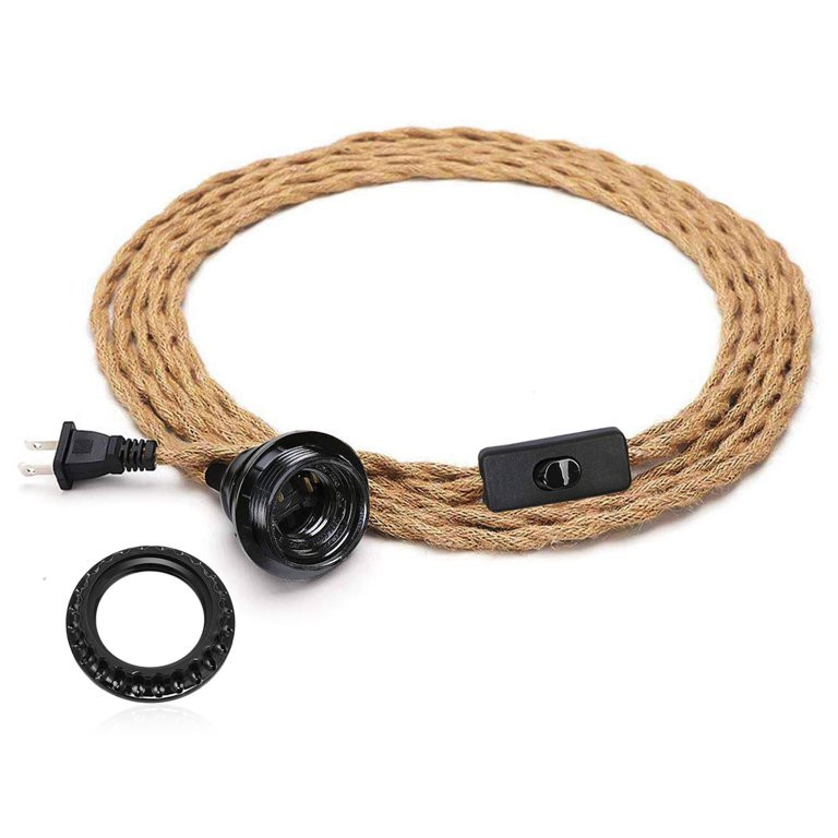 LOHAS 3-Light E26 15FT Plug in Hemp Rope Cord Hanging Light Kit with Switch,Industrial Vintage Pe... | Walmart (US)