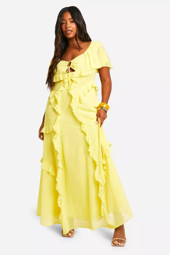 Plus Angel Sleeve Keyhole Ruffle Maxi Dress | boohoo (US & Canada)