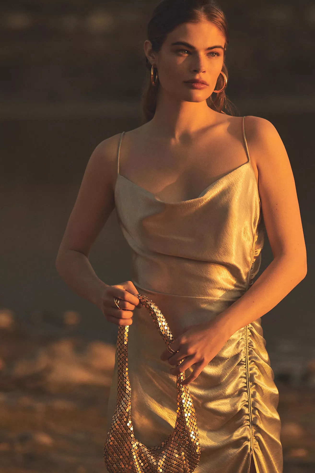 Sachin & Babi Jennings Ruched Hammered Satin Side-Slit Gown | Anthropologie (US)
