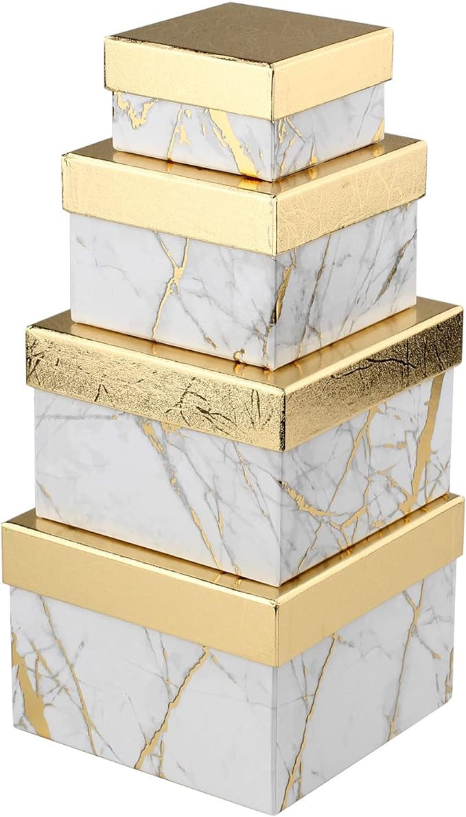 Briful Square Gift Boxes with Lids Set of 4 White Gift Box Assorted Sizes Nesting Gift Boxes for ... | Amazon (US)