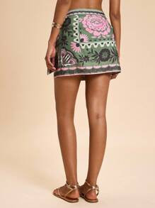 Travachic Vacation Woven Floral Print Tie-Wrap Women's Tropical Wrap Vacation Skirt ,Vacation Sty... | SHEIN