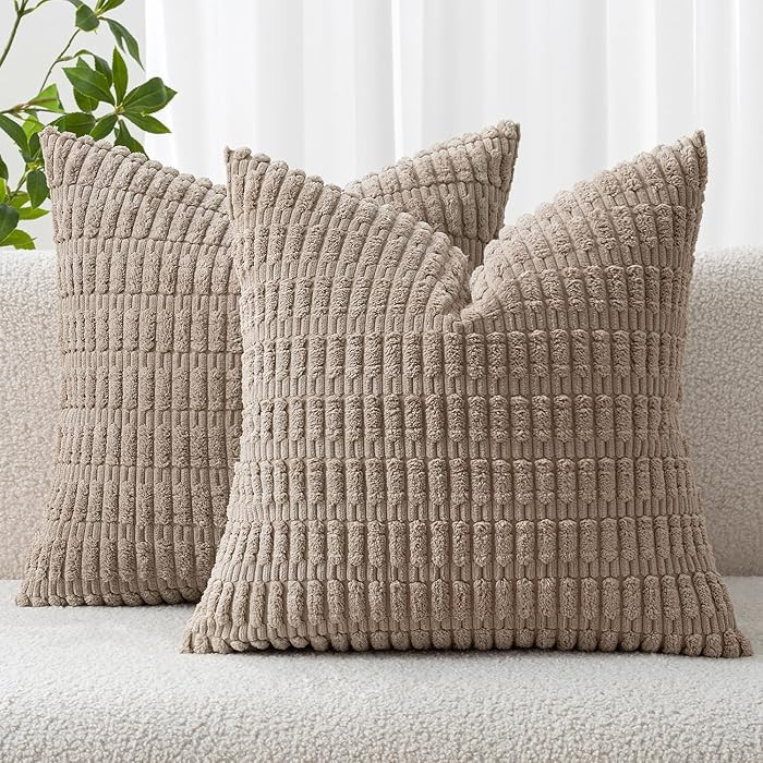 MIULEE Pack of 2 Corduroy Decorative Throw Pillow Covers 20x20 Inch Soft Boho Striped Pillow Cove... | Amazon (US)