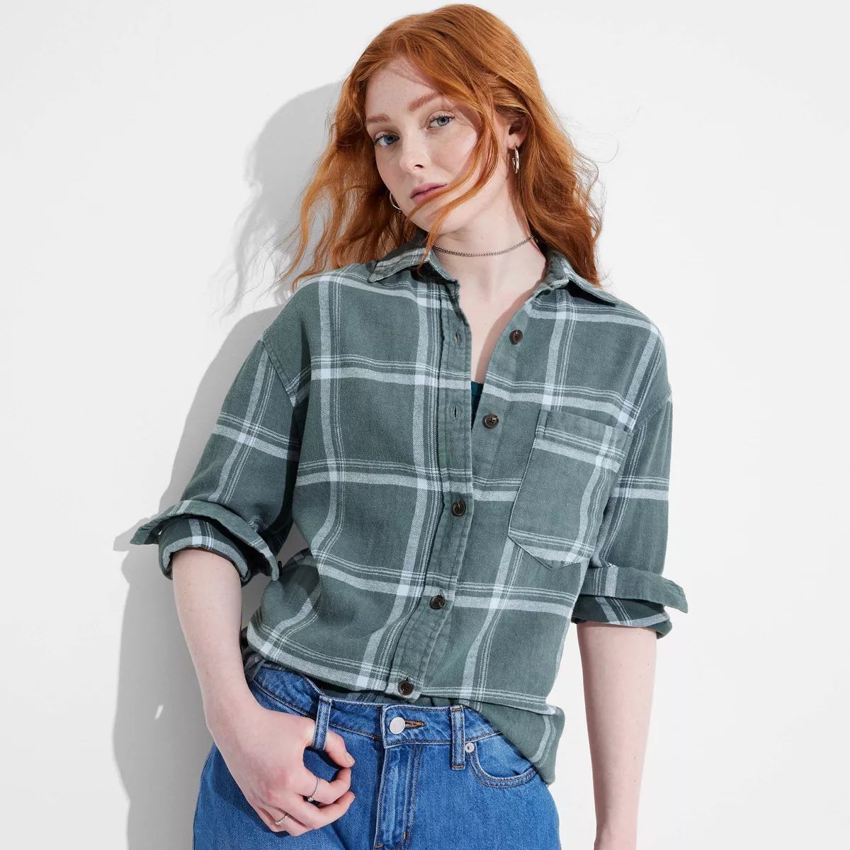 Women's Long Sleeve Oversized Flannel Button-Down Shirt - Wild Fable™ Plaid | Target