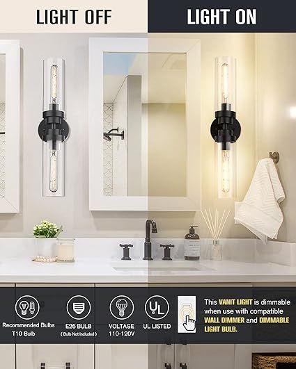 Emak 2 Light Black Vanity Lights for Bathroom,22 Inch Bathroom Light Fixtures Modern Wall Sconces... | Amazon (US)