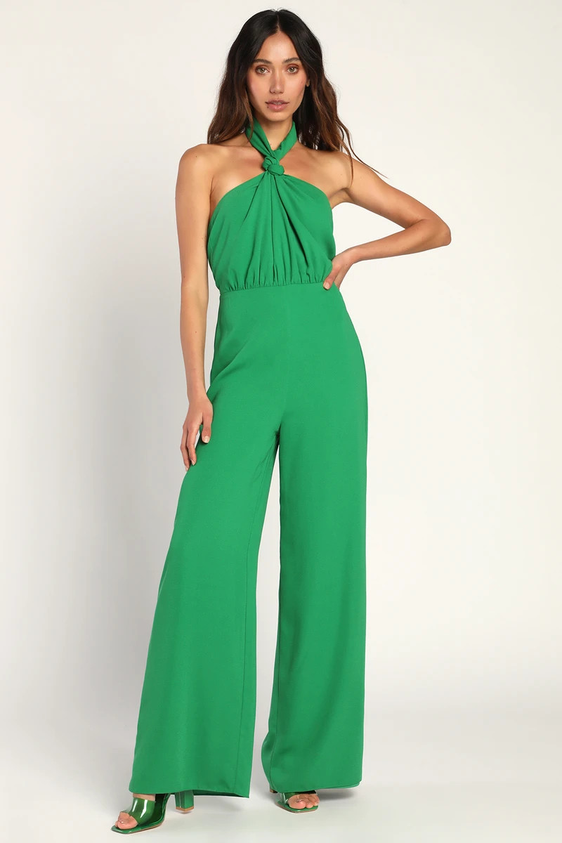 Epitome of Elegant Green Knotted Halter Wide-Leg Jumpsuit | Lulus (US)