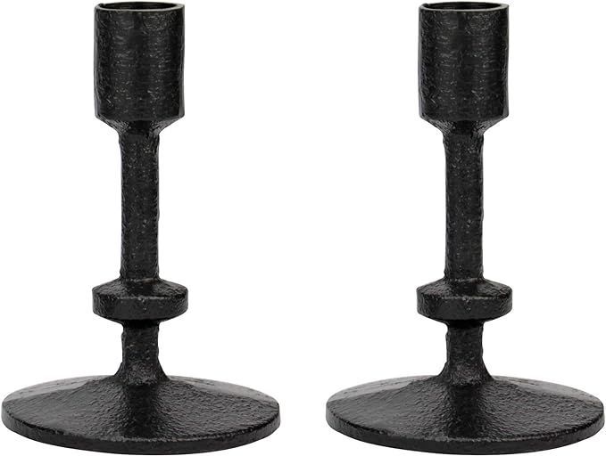 Stonebriar SB-6282A2 5" Black Cast Iron Metal Taper Candle Holder Set, Set of 2 | Amazon (US)