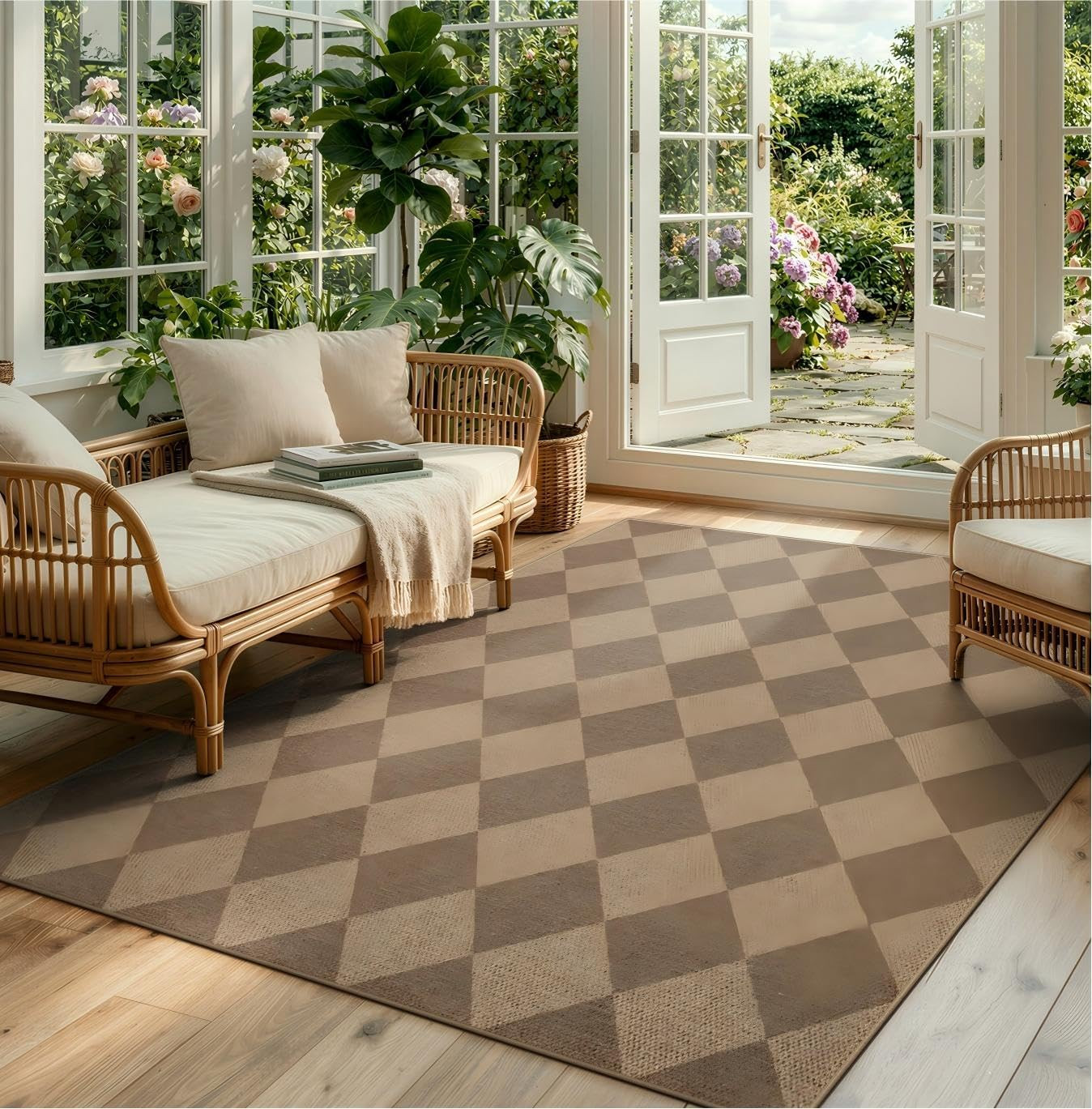 Lahome Checkered Easy Jute 5x7 Outdoor Patio Rug, Living Room Rugs Washable | Amazon (US)