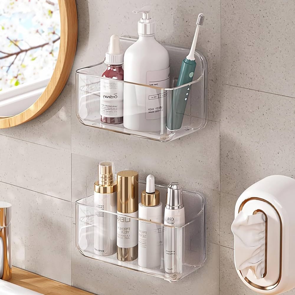 2pc Plastic Wall Mount Organizer, Adhesive Clear Cabinet Door Organizer,Acrylic Shelves for Wall,... | Amazon (US)