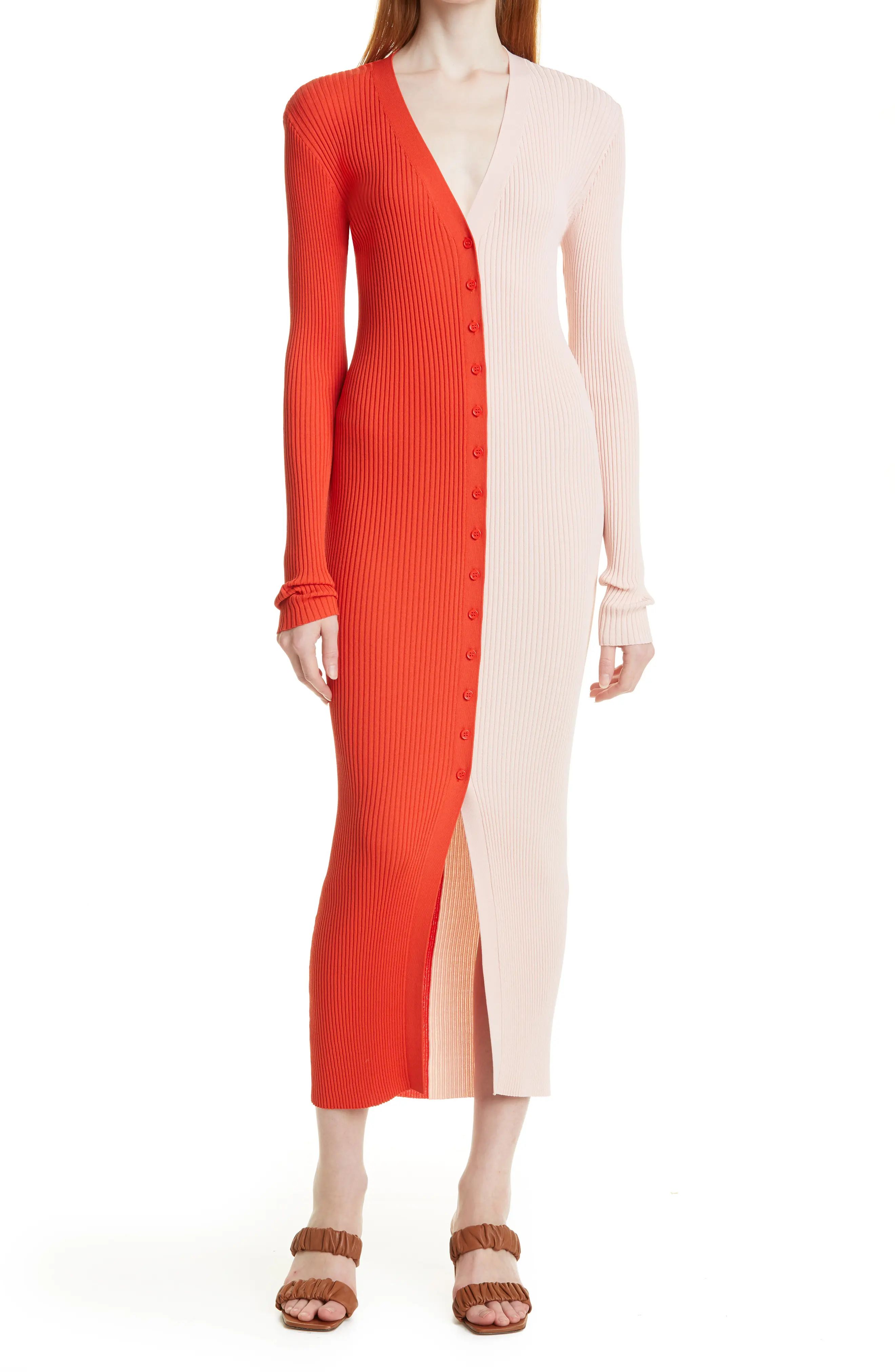 STAUD Shoko Colorblock Sweater, Size X-Large in Orange/Light Pink at Nordstrom | Nordstrom