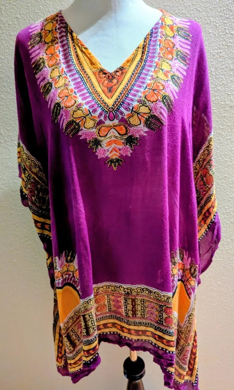 Purple Boho Kaftan Tunic Dashiki Style Top Caftan Festival Resort Beach | Etsy (Global)