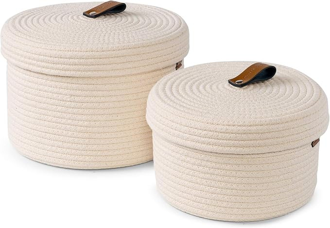DENJA & CO Baskets with Lids – Set of 2 Decorative Baskets for Shelves and Coffee Table – Nat... | Amazon (US)