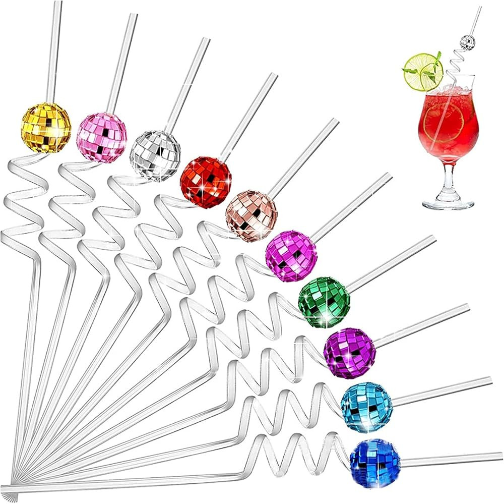 10 Pcs Mirror Disco Ball Straws Disco Party Decorations 70s Disco Decorative Straws Bachelorette ... | Amazon (US)