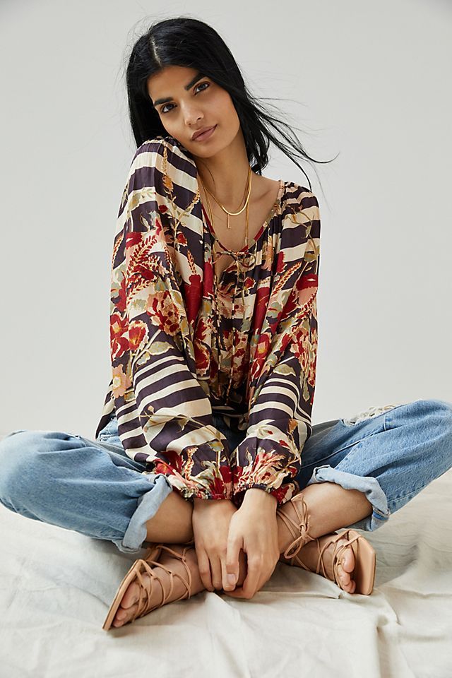 Floral Silk Peasant Blouse | Anthropologie (US)