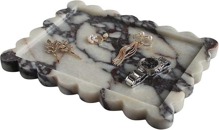 Natural Luxury Scalloped Marble Tray 10.8"x8", Rectangle Vanity Tray for Bathroom Kitchen Counter... | Amazon (US)