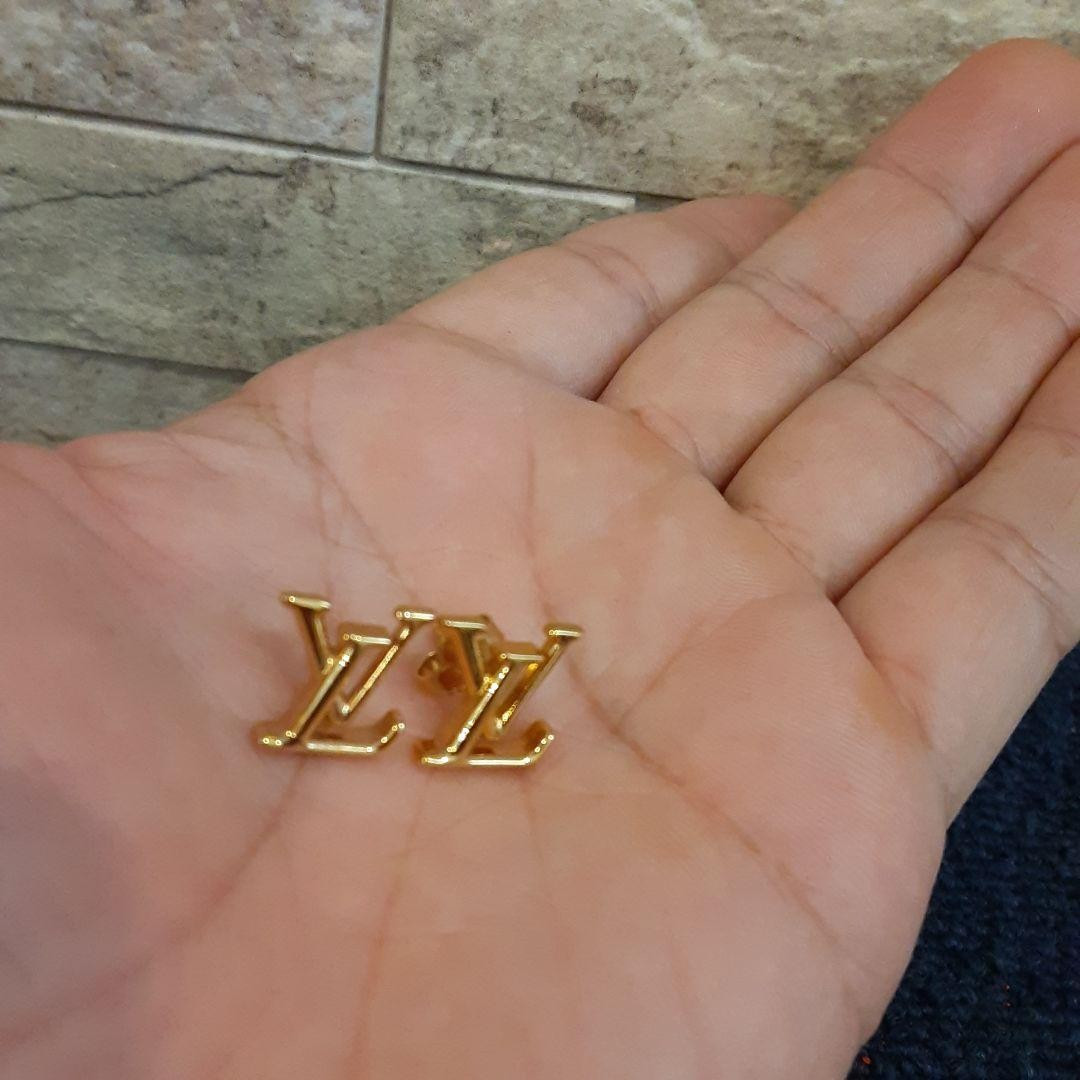 LOUIS VUITTON LV Logo Earrings Gold | eBay US
