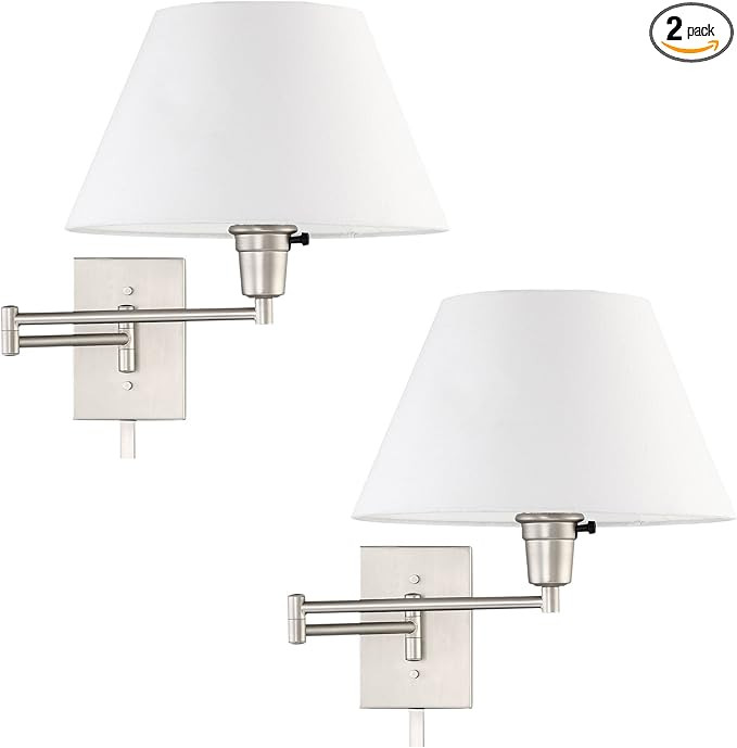 Kira Home Cambridge 15" Set of 2 Modern Swing Arm Wall Sconce with White Empire Fabric Shade, 2-i... | Amazon (US)
