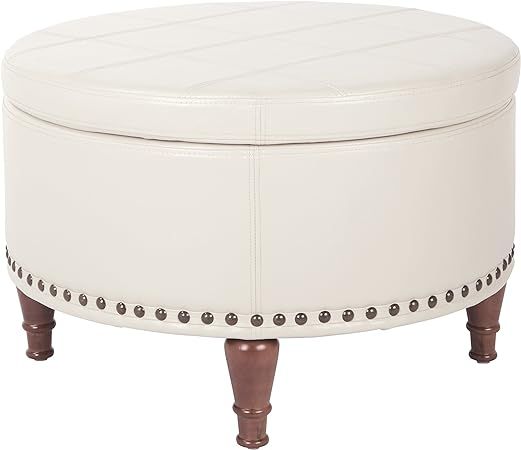 OSP Home Furnishings Alloway Storage Ottoman with Antique Bronze Nailheads, Cream Faux Leather | Amazon (US)