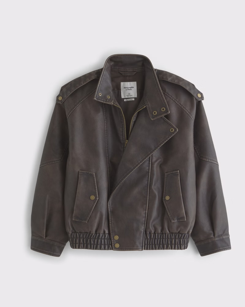 Relaxed Mockneck Vegan Leather Bomber Jacket | Abercrombie & Fitch (US)