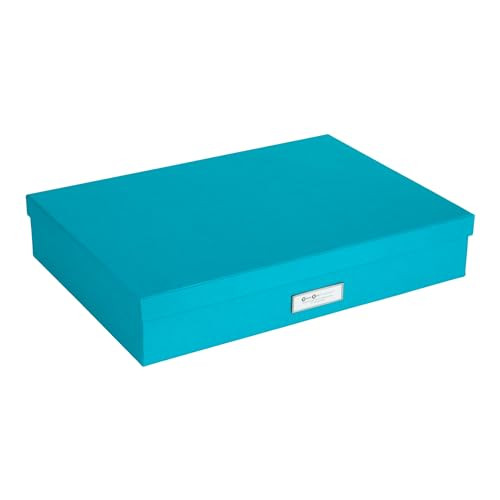 Bigso Sverker Fiberboard Legal and Art Storage Box | Scrapbook Storage Box for Loose Papers and More | Durable Document Boxes with Lid and Metal Label Holder | 17.1’’ x 12.2’’ x 3.3’’ | Turquoise | Amazon (US)