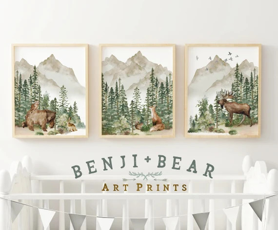 Woodland Nursery Prints, Mountain Print, Boy Woodland Nursery Print,  Boy Wall Art, Printable Wal... | Etsy (US)