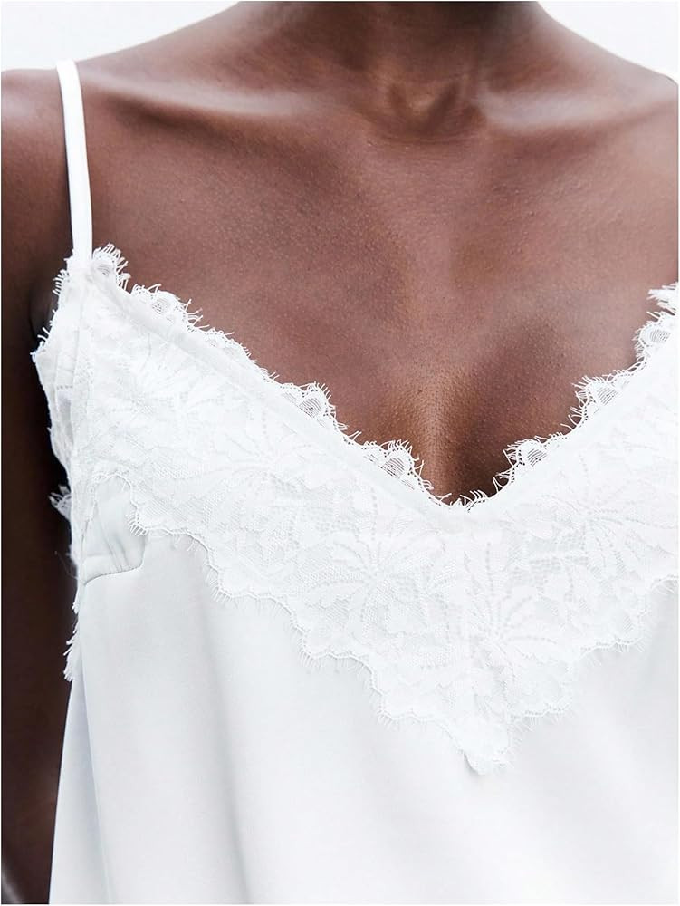 MakeMeChic Women's Lace Tops Deep V Neck Spaghetti Strap Camisole Tops | Amazon (US)