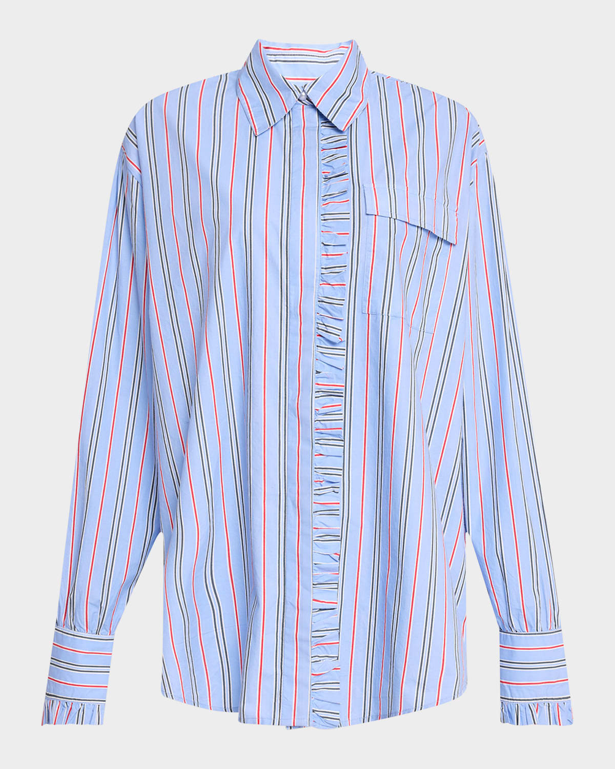 Kylie Striped Ruffle Button-Down Shirt | Neiman Marcus