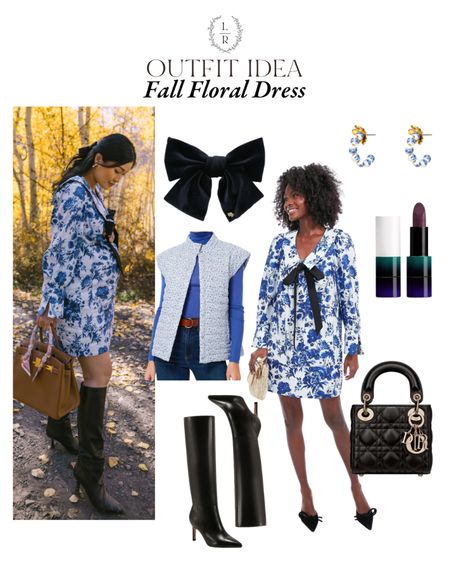 Blue floral and black for fall. Fall outfit. Dress on sale with all sizes available 

#LTKstyletip #LTKbump #LTKsalealert