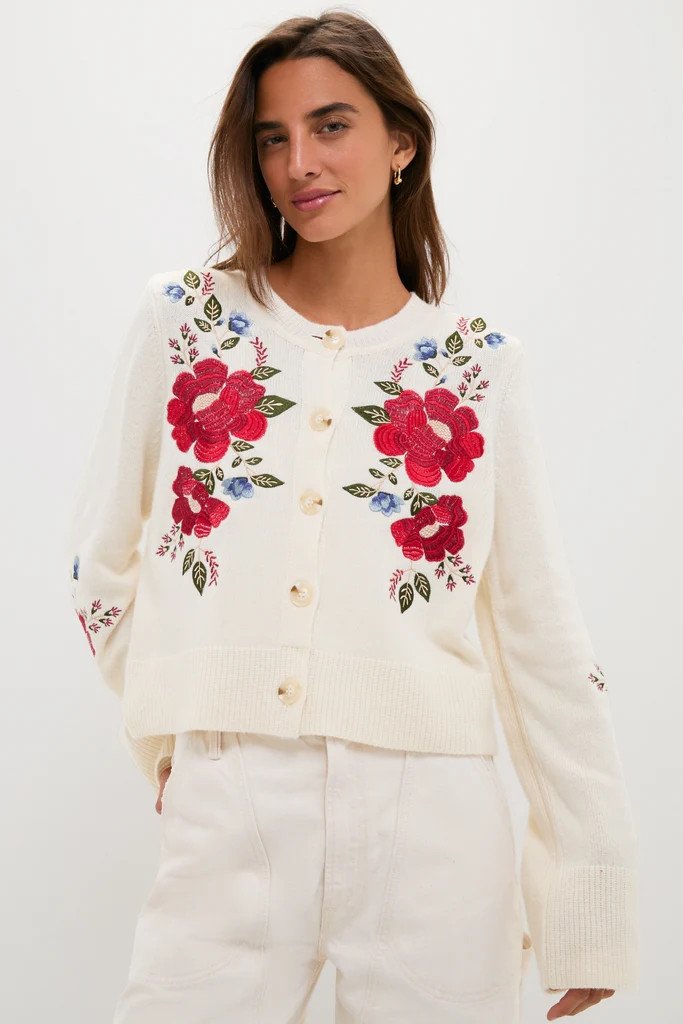 Cream Flowers Embroidered Knit Cardigan | Tuckernuck (US)