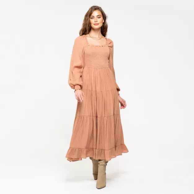 August Sky Women's Pleated Neckline Midi Dress | Target