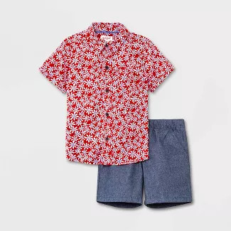 Toddler Boys' 2pc Americana Floral Woven Short Sleeve Button-Down Shirt and Shorts Set - Cat & Ja... | Target