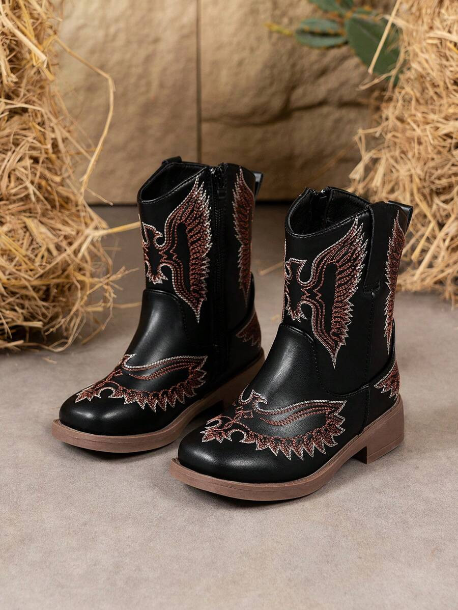 1 Pair Kids Fire Bird Embroidery Decor Non-Slip Mid-Top Holiday Boots Suitable For Outdoor Wear | SHEIN