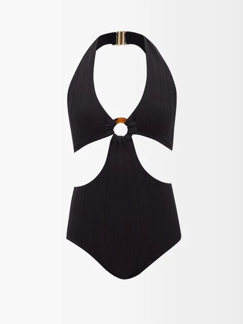 Hunza G - Ursula Cutout Ribbed-knit Swimsuit - Womens - Black | Matches (US)