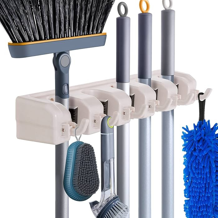 HYRIXDIRECT Wall Mount Broom Mop Holder Hanger Garden Tool Organizers Rack Garage Laundry Room Or... | Amazon (US)