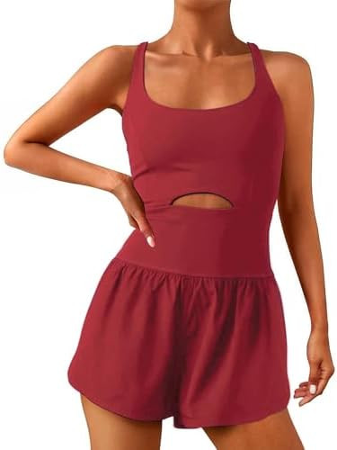 Wenlia Women Workout Romper Onesie with Padded Bras Sleeveless One Piece Outfits Shorts Atheletic... | Amazon (US)