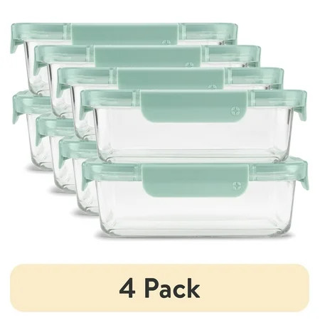 (4 pack) Ello Color Lock 3.4 Cup 2 Pack Glass Meal Prep Containers with Locking Lids | Walmart (US)