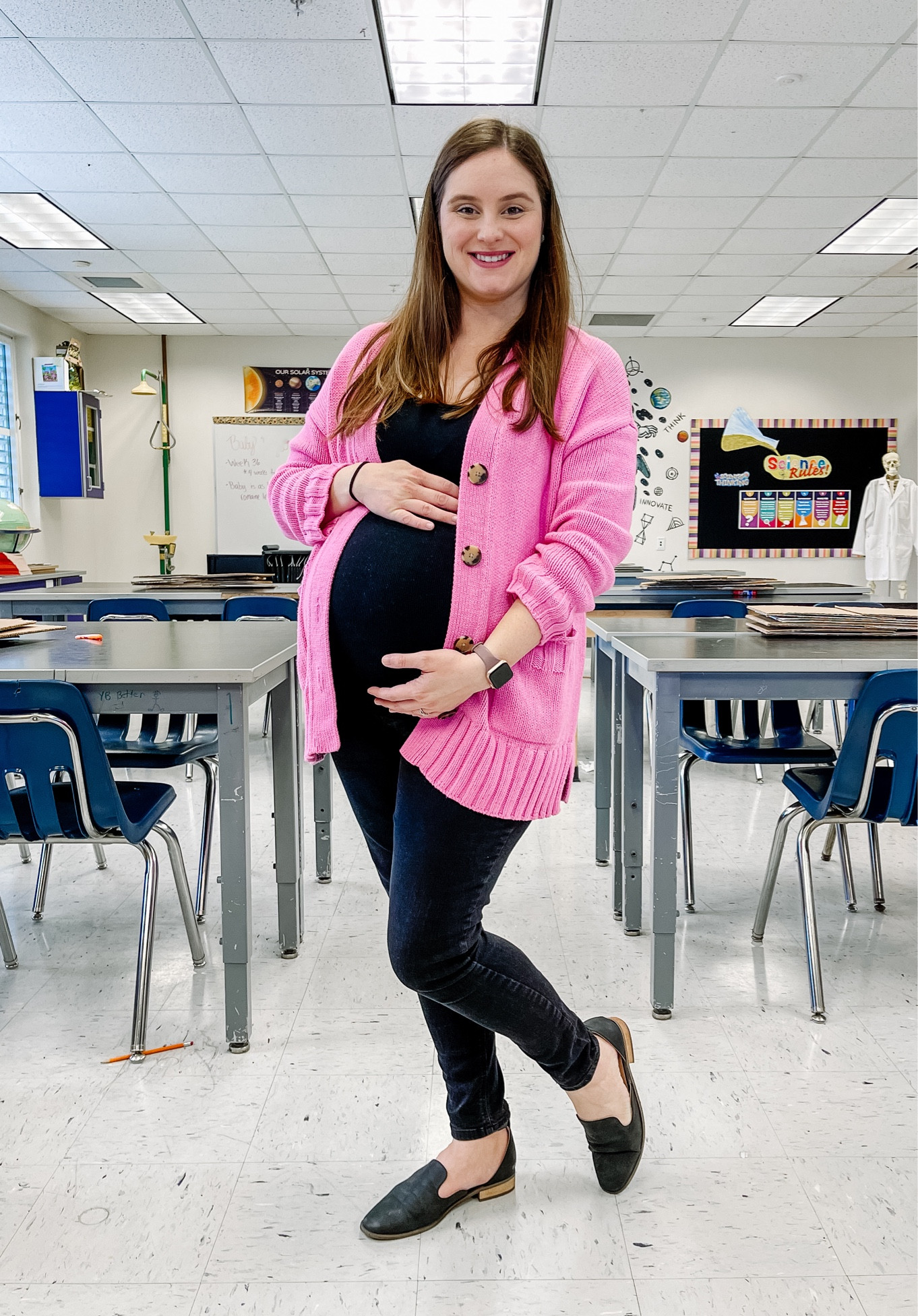 Pink and black teacher maternity outfit

#LTKbump #LTKworkwear