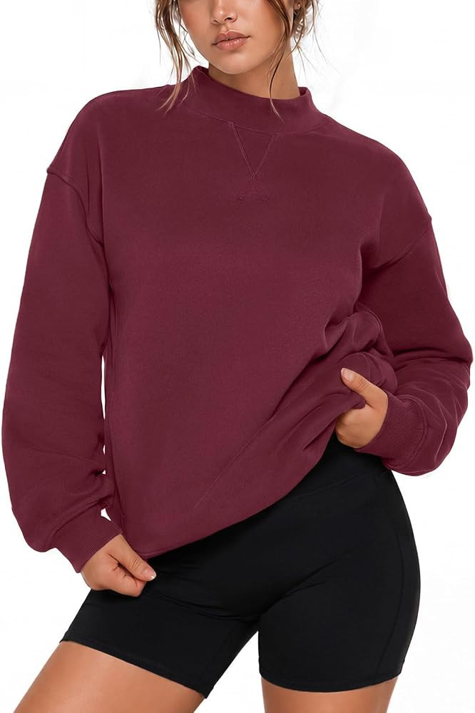 SUUKSESS Women Cotton Mock Neck Sweatshirts Oversized Long Sleeve Pullover | Amazon (US)