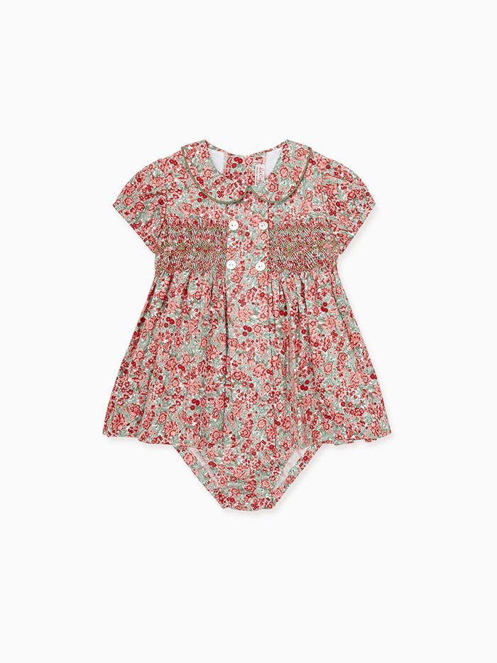 Red Arcadia Smock Baby Set | La Coqueta