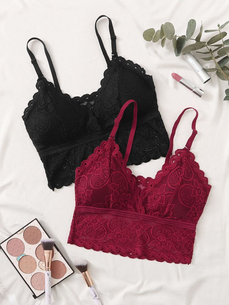 2pack Scallop Floral Lace Bra Set | ROMWE