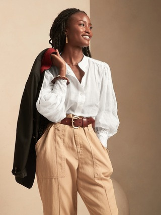 Petite Ramie Popover Shirt | Banana Republic (US)