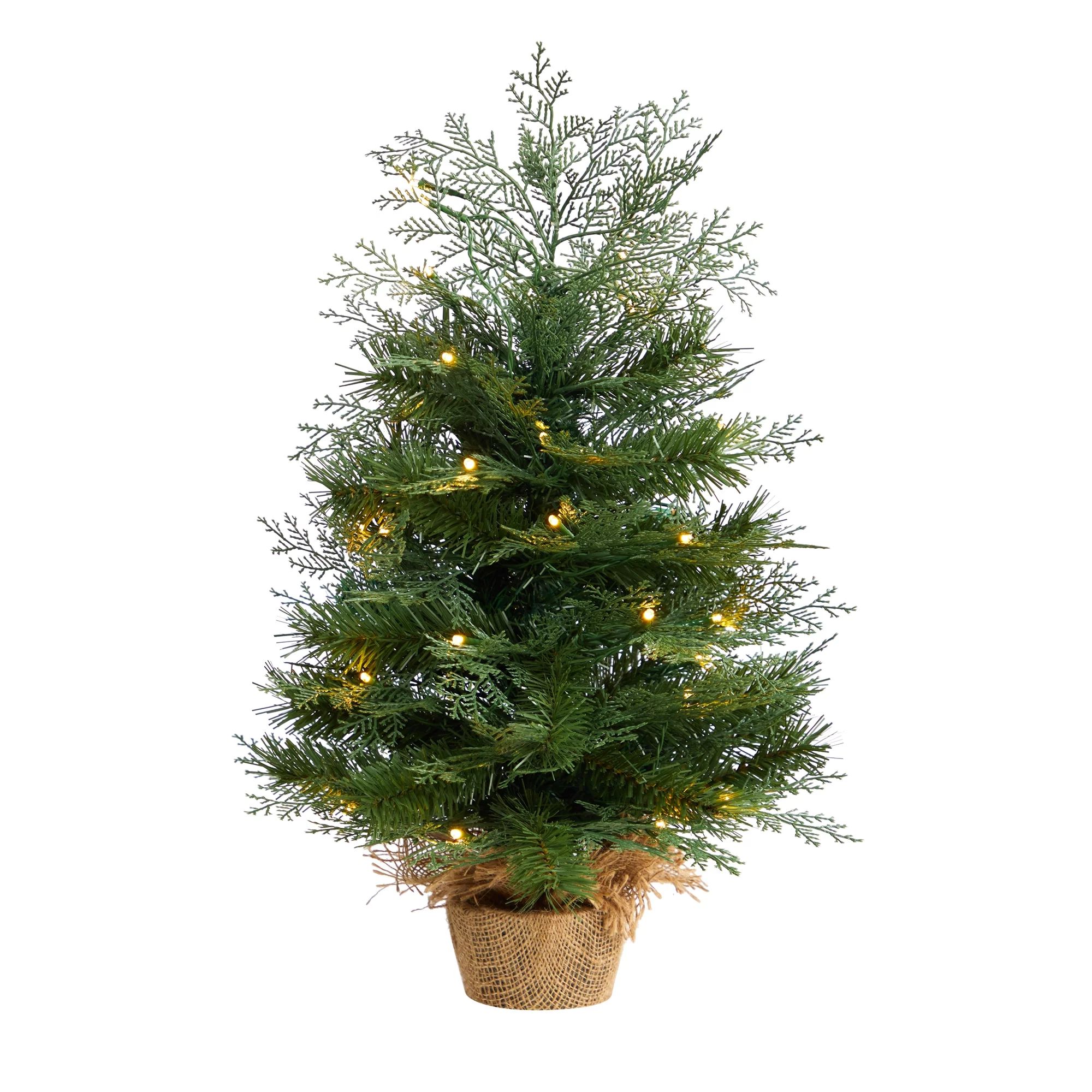 Nearly Natural 2ft. Artificial Christmas Tree in Burlap Base with 35 Warm White LED Lights | Walmart (US)