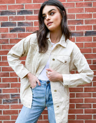 River Island twill shacket overshirt in ecru | ASOS (Global)