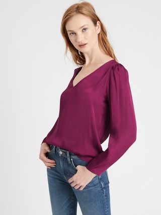 Soft Satin Puff-Sleeve Top | Banana Republic (US)