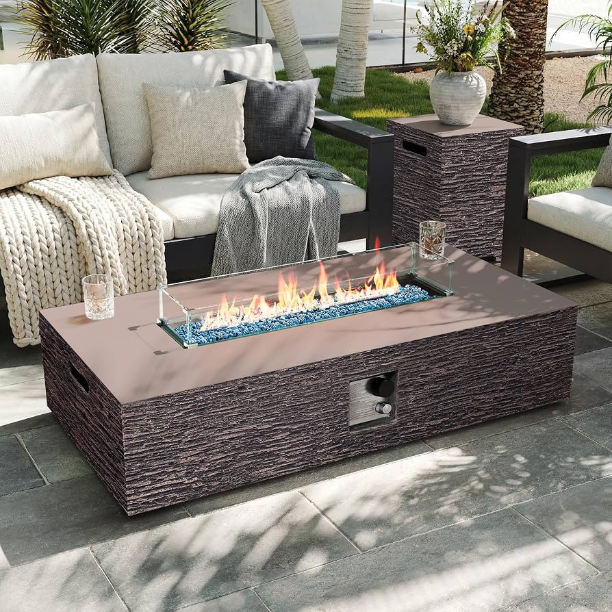 UPHA 56-inch Outdoor Propane Gas Fire Pit Table 50000 BTU Concrete Rectangle FirePit for Outside ... | Amazon (US)