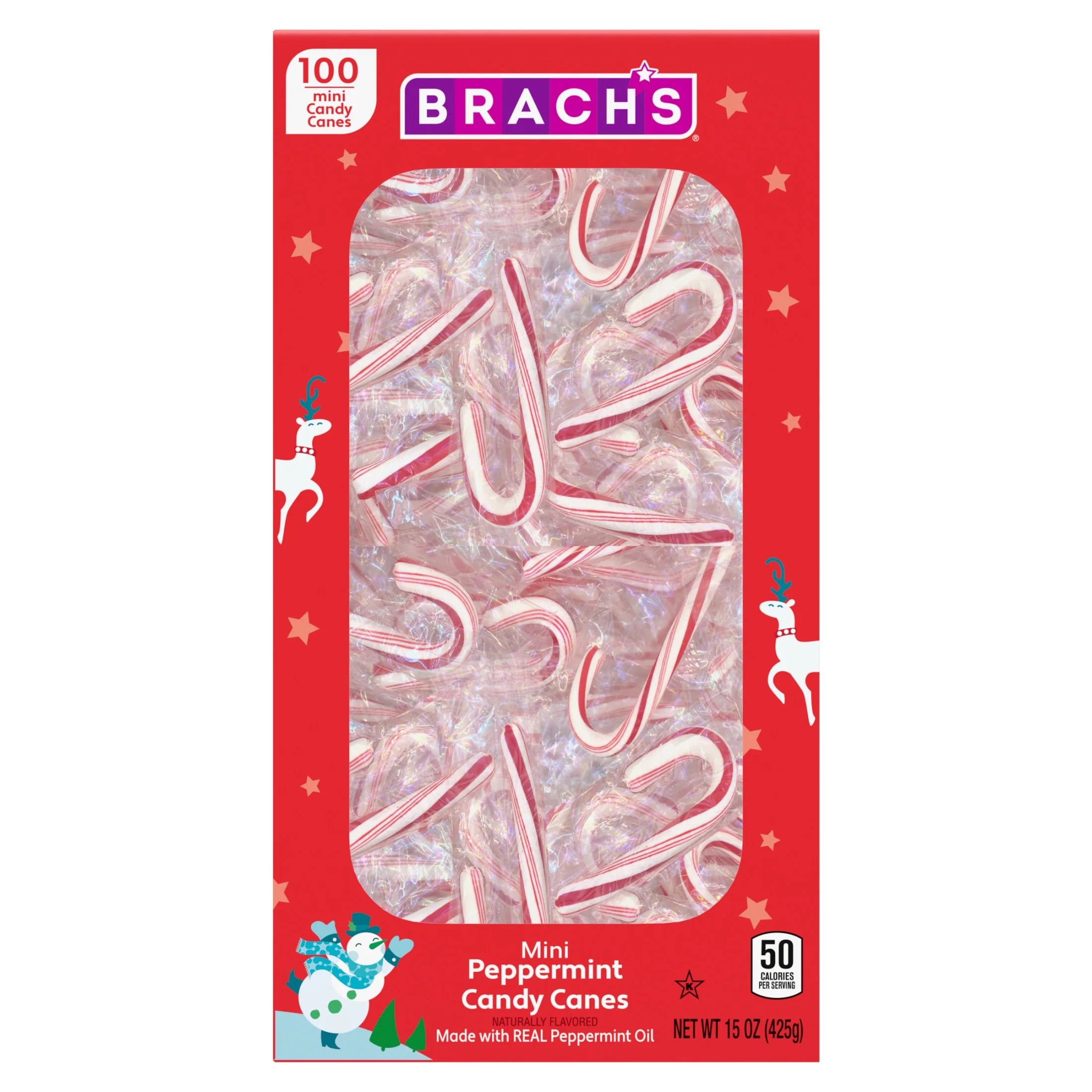 Brach's Mini Peppermint Holiday Candy Canes, Christmas Stocking Stuffer Candy, 100ct Box | Walmart (US)