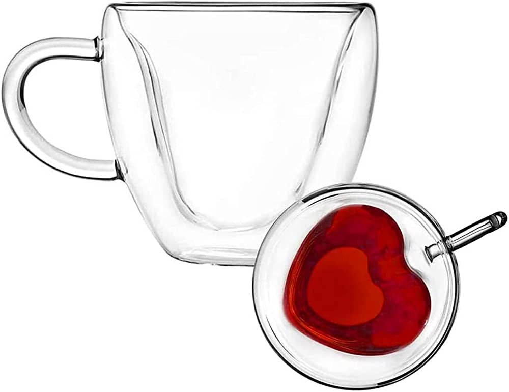 Seninhi Double layer heart cup Heart 【240ML】 Heart Shaped Cup - clear glass with Handle Doubl... | Amazon (US)