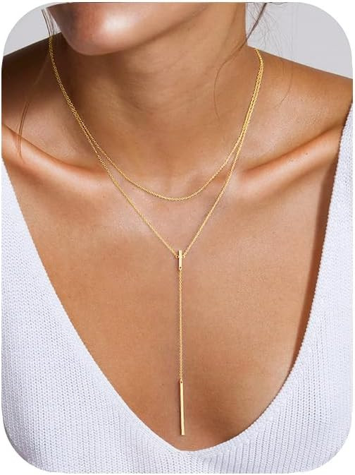 Yoosteel Long 14K-Gold-Plated Necklace for Women - Dainty Y-Shaped Necklaces Lariat Drop Chain Si... | Amazon (US)