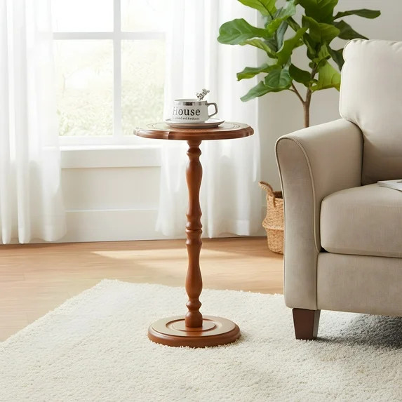 Round Solid Wood Side Table - Retro Accent Table for Living Room | Walmart (US)