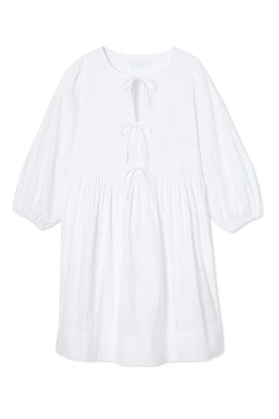 Poplin Triple Tie Dress in White | LAKE Pajamas