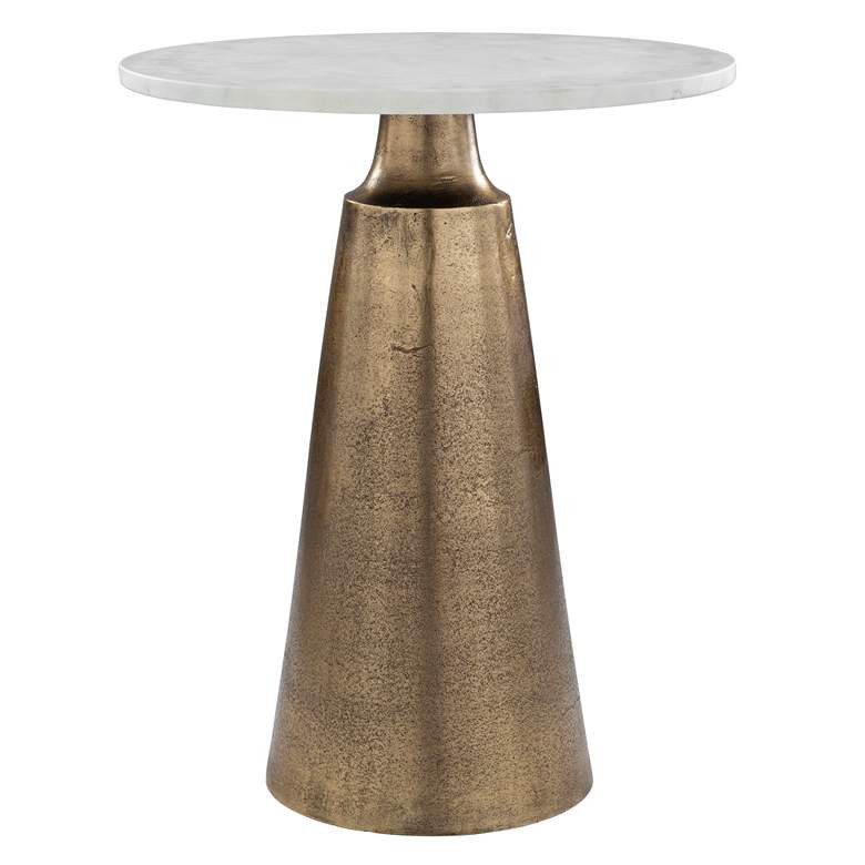 Midsummer 20" Wide Travertine and Antique Brass Accent Table | Lamps Plus